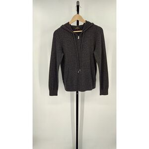 Quince Women Mongolian Cashmere Full-Zip Hoodie Charcoal Sleeved Top S